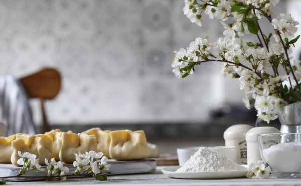 Rustieke Keuken Koken Deeg Bakken Dumplings — Stockfoto