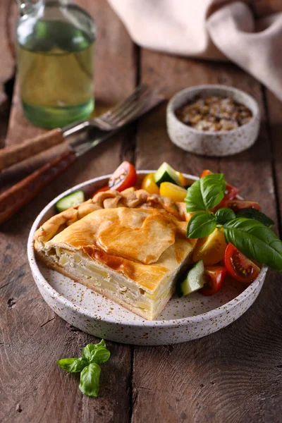 Homemade Meat Pie Wooden Table — Stock Photo, Image