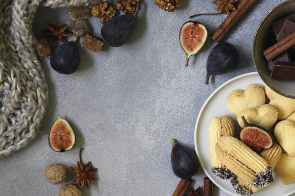 Fond Automne Avec Chocolat Épices Biscuits — Photo