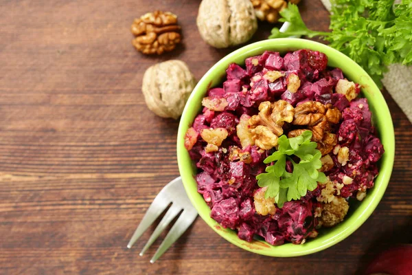 Insalata Barbabietola Rossa Con Noci Cibo Sano — Foto Stock