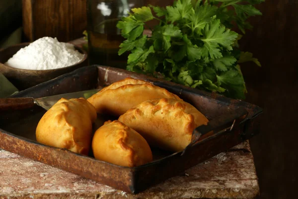 Pasteles Horneados Caseros Mesa Naturaleza Muerta Rústica — Foto de Stock