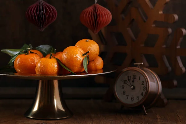 Mandarines Agrumes Fraîches Bio Sur Une Table Bois — Photo