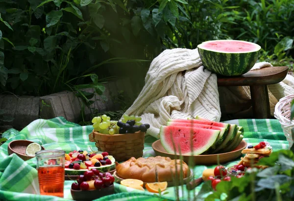 Харчовий Пікнік Природі Зеленій Траві — стокове фото