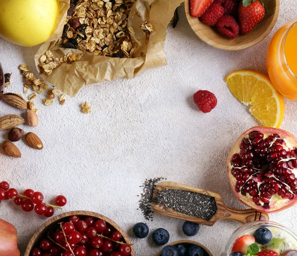 Zdravé Jídlo Snídaně Ovoce Bobule Superfood — Stock fotografie