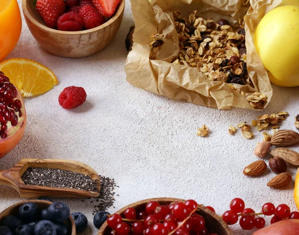 Comida Saludable Desayuno Frutas Bayas Superalimentos —  Fotos de Stock