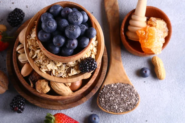 Snídaně Sortiment Müsli Čerstvé Bobule — Stock fotografie