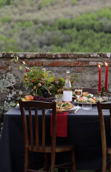 Bela Mesa Outono Definição Banquete Celebração — Fotografia de Stock