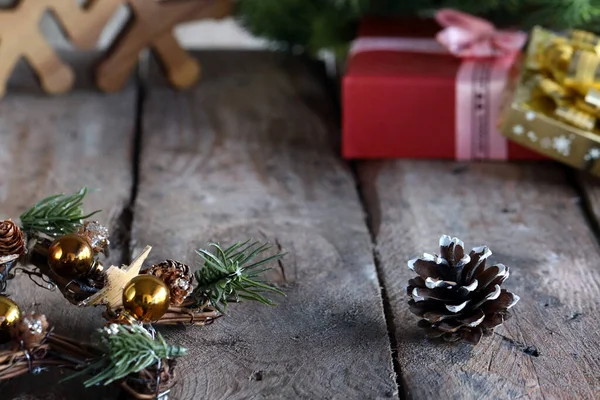 Рождественские Фоновые Печенье Украшения Праздника Подарки — стоковое фото
