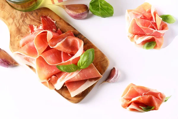 Italian Parma Ham Basil Leaf — Stock Photo, Image