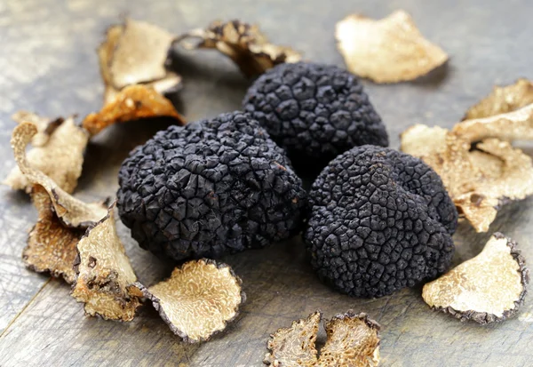 Драгоценный черный трюфельный гриб - изысканный овощ Стоковое Изображение