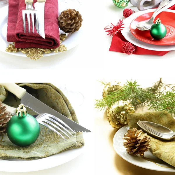 Установка различных вариантов сервировки рождественского стола — стоковое фото
