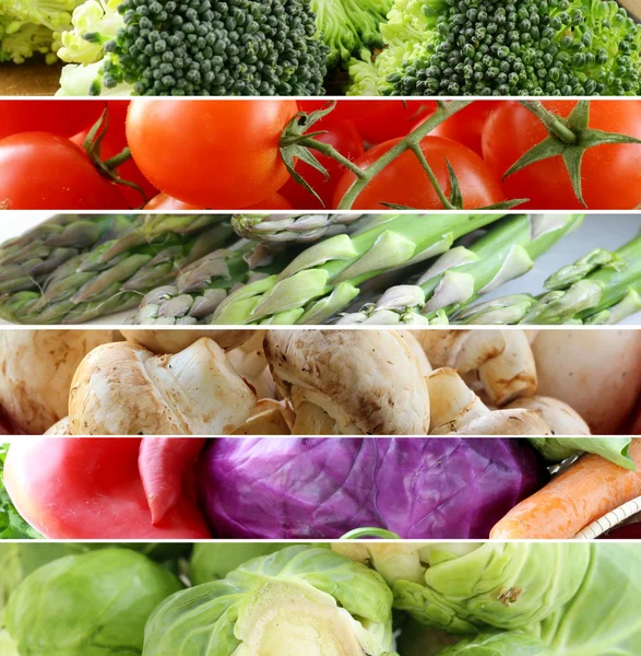 Collage verschiedener roter und grüner Gemüse Nahaufnahme — Stockfoto