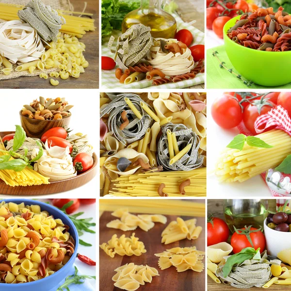 Collage of different kinds of italian pasta — Stock Photo, Image