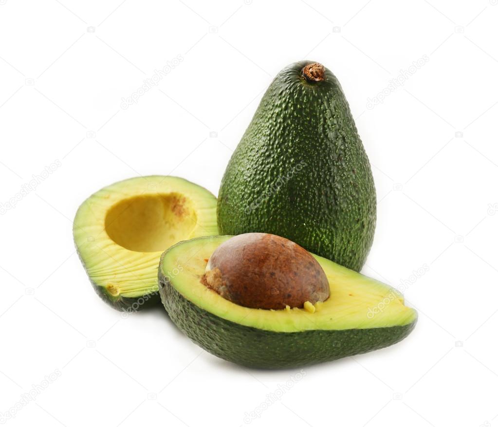 Fresh organic ripe avocado on a white background