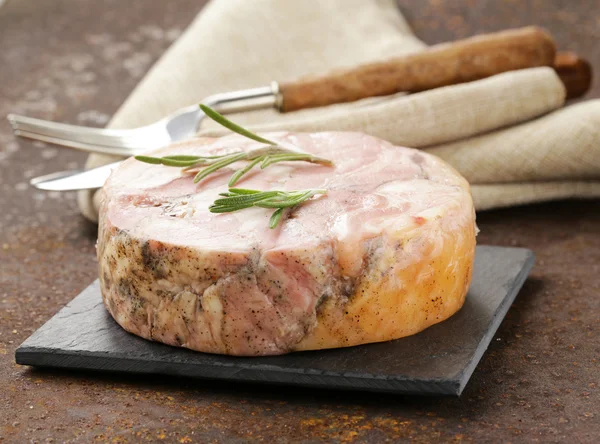 Homemade roast pork carbonate with rosemary and black pepper — Stock Photo, Image