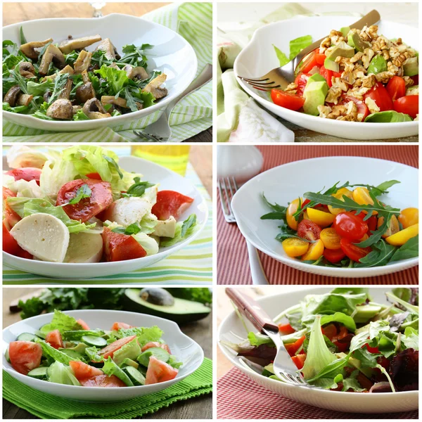 Collage-Menüsalate mit Gemüse, Käse und Pilzen — Stockfoto