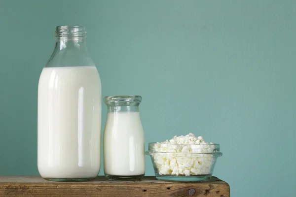 Assortment of dairy products (milk, cheese, sour cream, yogurt) — Stock Photo, Image
