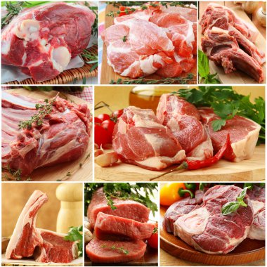 farklı türde çiğ et kolajı (biftek, kuzu eti, domuz eti))