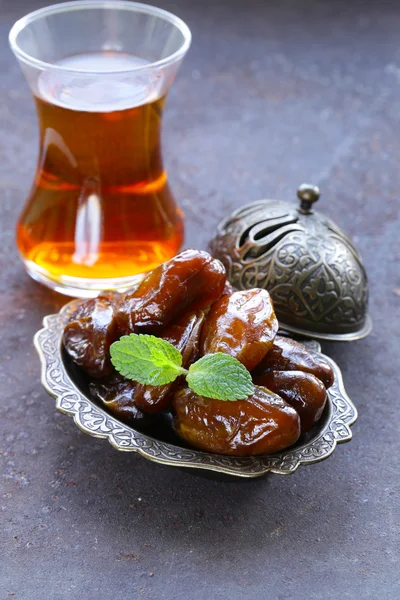 Sweet fruit dates for traditional tea party — Stock Photo, Image