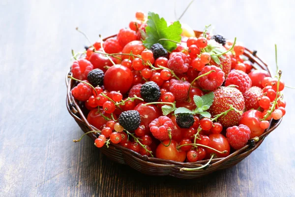 Beerensortiment - Himbeeren, Brombeeren, Erdbeeren, Johannisbeeren, Kirschen — Stockfoto