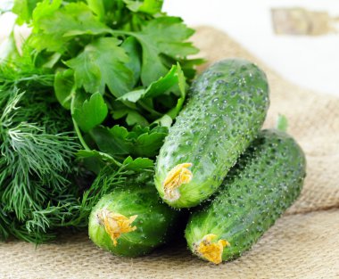 Taze olgun yeşil organik salatalık ahşap bir masa üzerinde