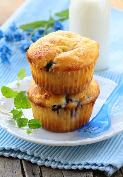 Pasteles caseros, cupcakes de vainilla dulce para el desayuno —  Fotos de Stock