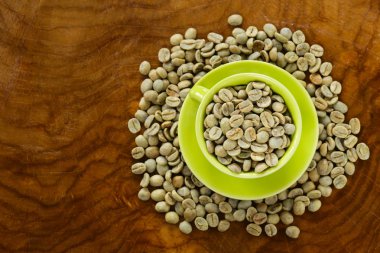 Yakın çekim, sağlıklı gıda organik yeşil kahve fasulye