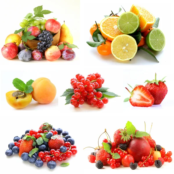 Set various berries and fruits (strawberries, currant, apricots and citrus ) — Stock Photo, Image