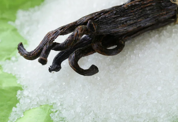 Zucchero bianco con baccelli di vaniglia, per la cottura aromatica — Foto Stock