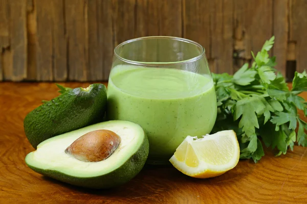 Natural drink smoothie with avocado, herbs and yogurt — Stock Photo, Image