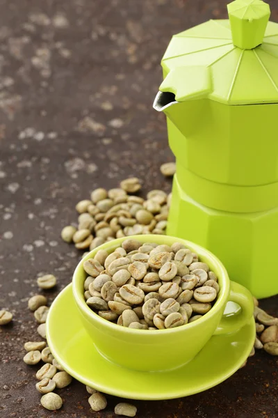 Organic green coffee beans close-up, healthy food — Stock Photo, Image