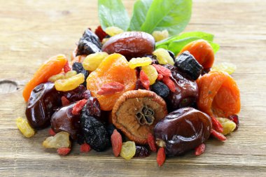 Karışık kuru meyve (kuru üzüm, kayısı, incir, Kuru erik, goji, kızılcık)
