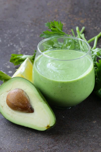 Natural drink smoothie with avocado, herbs and yogurt — Stock Photo, Image