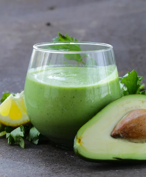 Natural drink smoothie with avocado, herbs and yogurt — Stock Photo, Image