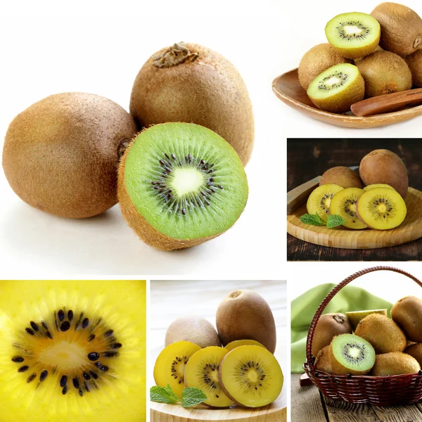 Collage of green and yellow organic kiwi fruit — Stock Photo, Image