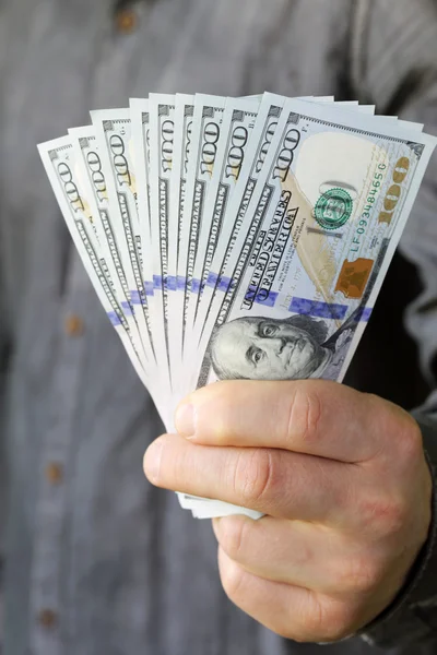 Businessman hands holding dollar cash - business, people, finances and money concept — Stock Photo, Image