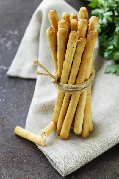 Snack bread sticks with sesame and salt — Stock Photo, Image