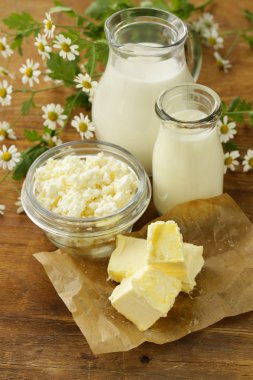 süt ve süt ürünleri (süt, tereyağı, ekşi krema, yoğurt) rustik natürmort ürün yelpazesine