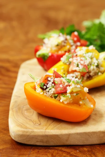 Salad snack bell peppers stuffed with couscous with vegetables — Stock Photo, Image