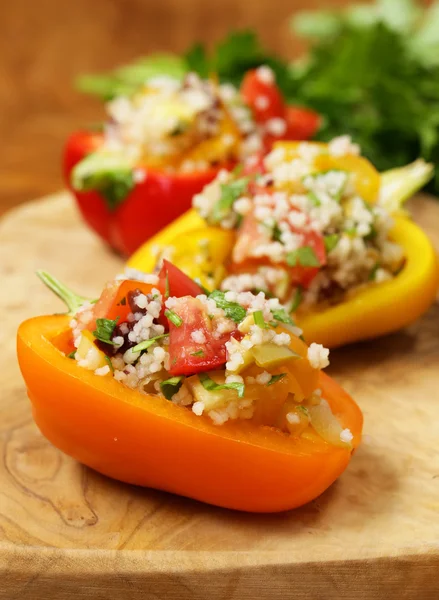 Salad snack bell peppers stuffed with couscous with vegetables — Stock Photo, Image