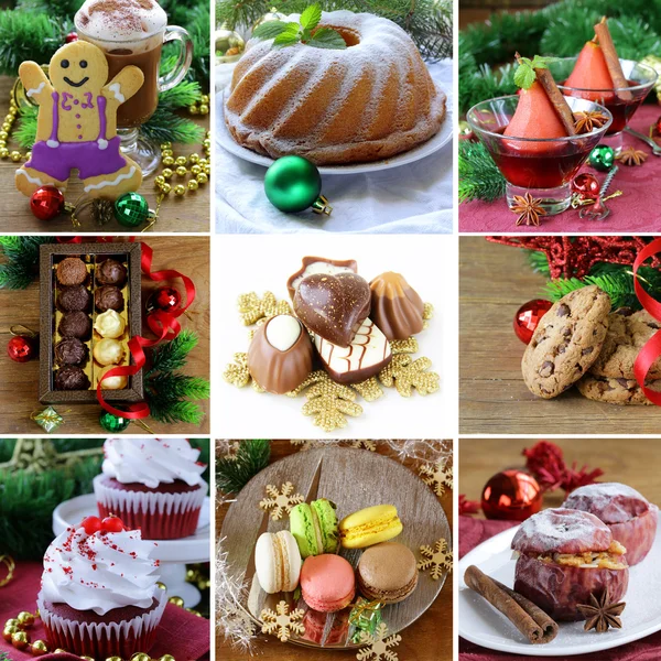 Set of assorted chocolate candy, desserts, cookies and cakes gift for Christmas — Stock Photo, Image