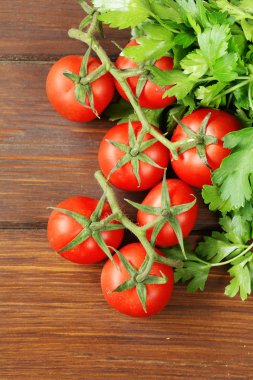 bir demet maydanoz dalları üzerinde organik domates