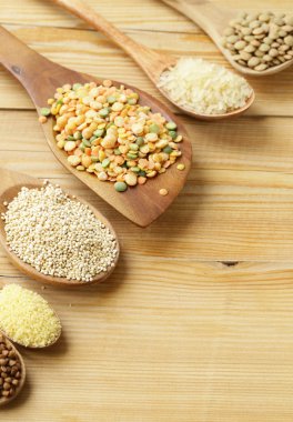 farklı tahıl - buğday, pirinç, mercimek, quinoa çeşitliliği