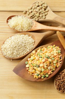 farklı tahıl - buğday, pirinç, mercimek, quinoa çeşitliliği