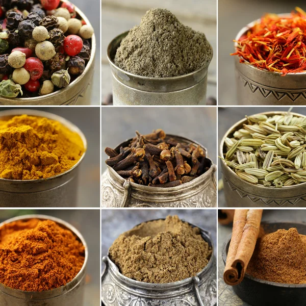 Collage of various spices macro shots — Stock Photo, Image