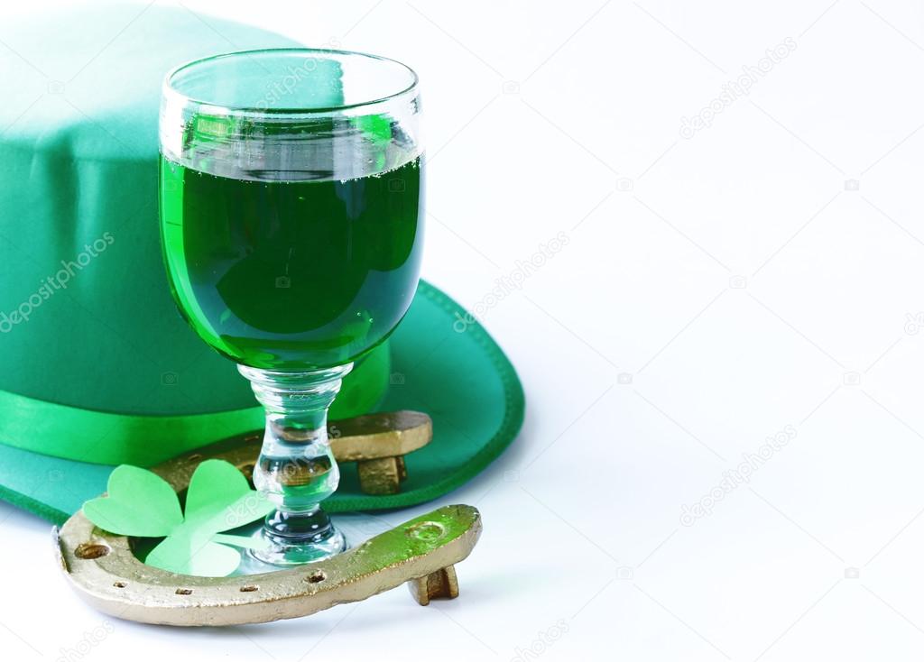 traditional symbols for Patrick's Day - green beer and clover