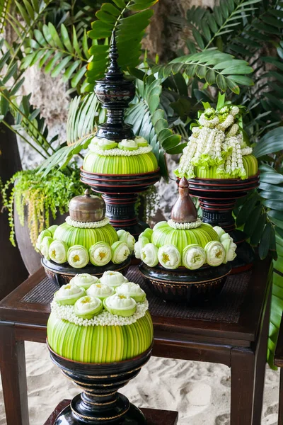 Flor Configuración Loto Para Ceremonia Boda Tailandesa Playa — Foto de Stock