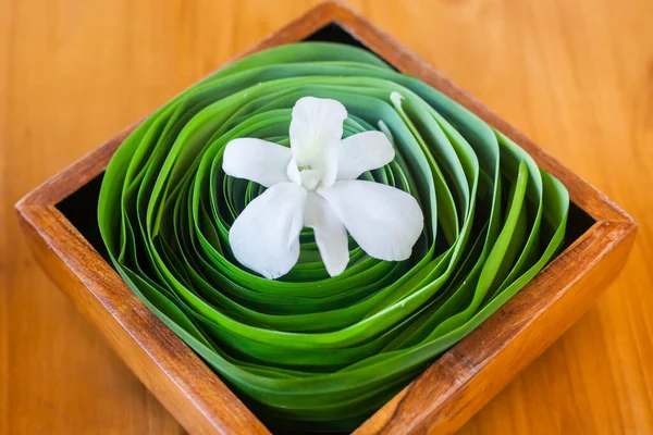 Pandan Und Orchideenblumen Auf Einem Tisch Wohnzimmer — Stockfoto