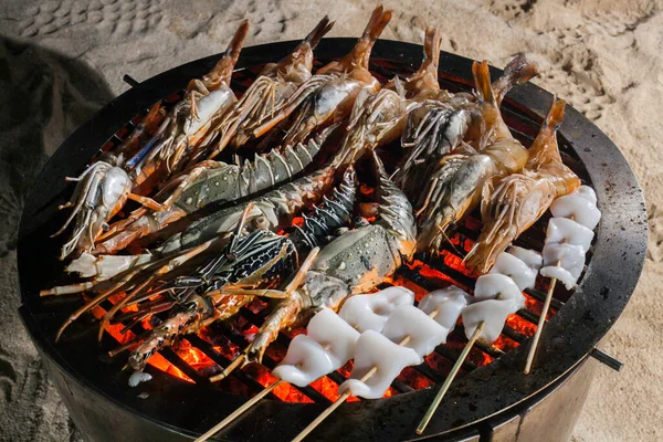 Mariscos Parrilla Comida Preparó Para Cena Bodas Enfoque Selectivo — Foto de Stock