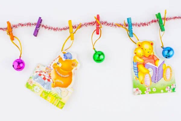 Christmas ornaments frame on white paper background — Stock Photo, Image